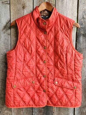Eddie Bauer Women's Quilted Vest Large Orange Snap Front